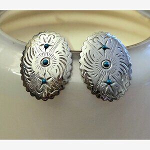 Southwestern Sterling Silver Concho Shield Earrings with Turquoise Accents
